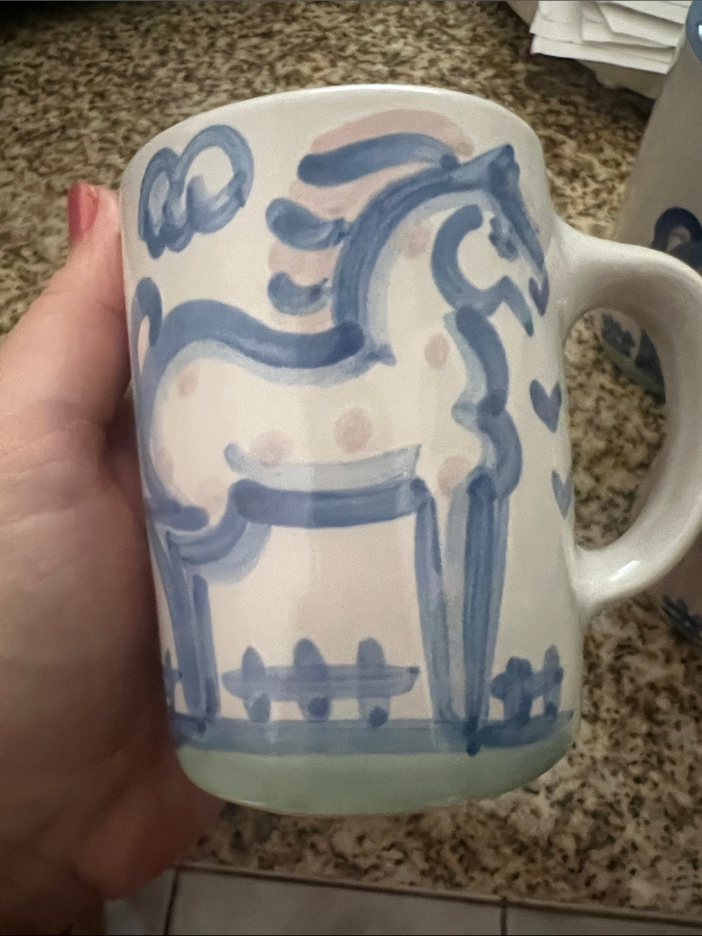 RARE VINTAGE MA HADLEY Hand-Painted Blue Horse Art Mugs-set of 3 - Picture 5 of 7